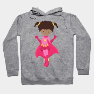 Superhero Girl, African American Girl, Pink Cape Hoodie